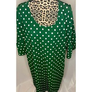 AGNES & DORA HUNTER GREEN AND WHITE POLKA DOTS SHEATH DRESS ANGEL 2XL XXL